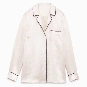 🧡 Aritzia Babaton Venturi Ivory Satin Piped Button Up Blouse | XXS